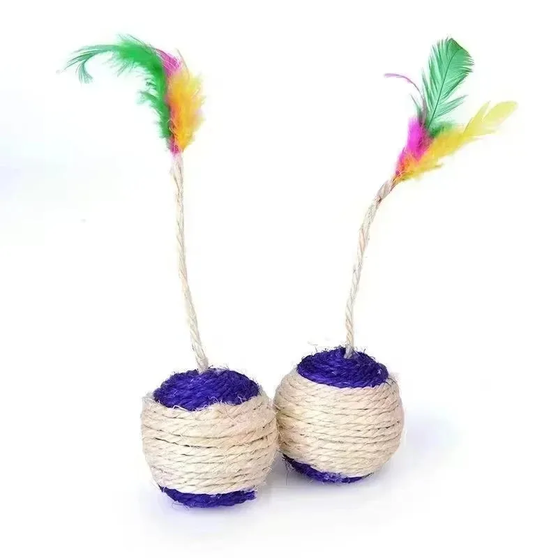 1Pc 6.5cm Cat Toy Sisal Scratching Ball Training Interactive Toy for Kitten Pet Cat Supplies Feather Toy Cat Toys Interactive - view 4