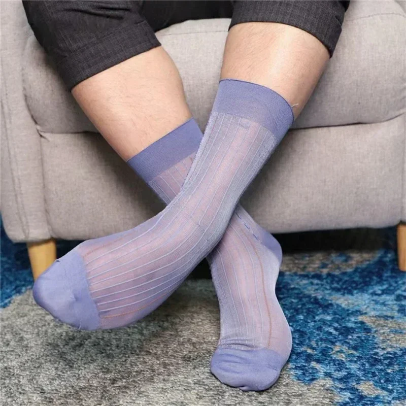 Color Stripe Men's Stockings Vintage Jacquard Socks Business Dress Formal Wear Mid Tube Socks Silk Long Socks