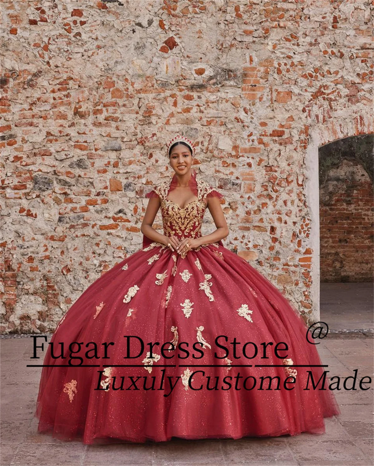 

Customized Red Sparkling chiffon Quinceanera Luxuly Gorgeous bead lace decal Birthday Ball Gowns Vestidos de 15 quinceañer