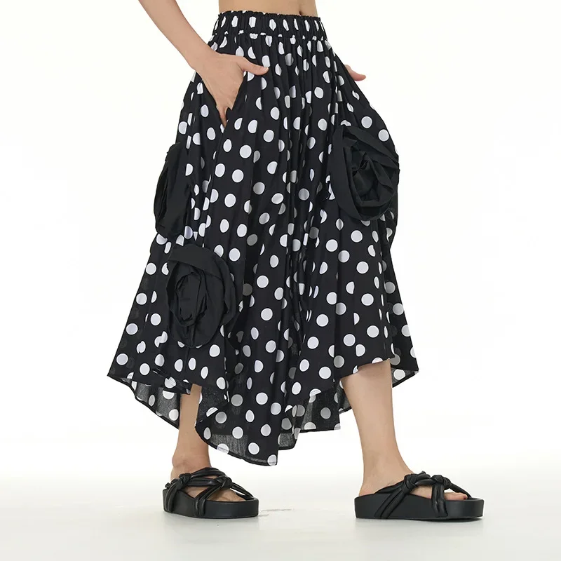 

Vintage French 3D Floral White Satin Pleated Skirt Women Elegant High Waist A-line Midi Tutu Skirt Female Summer Long Cake Skirt