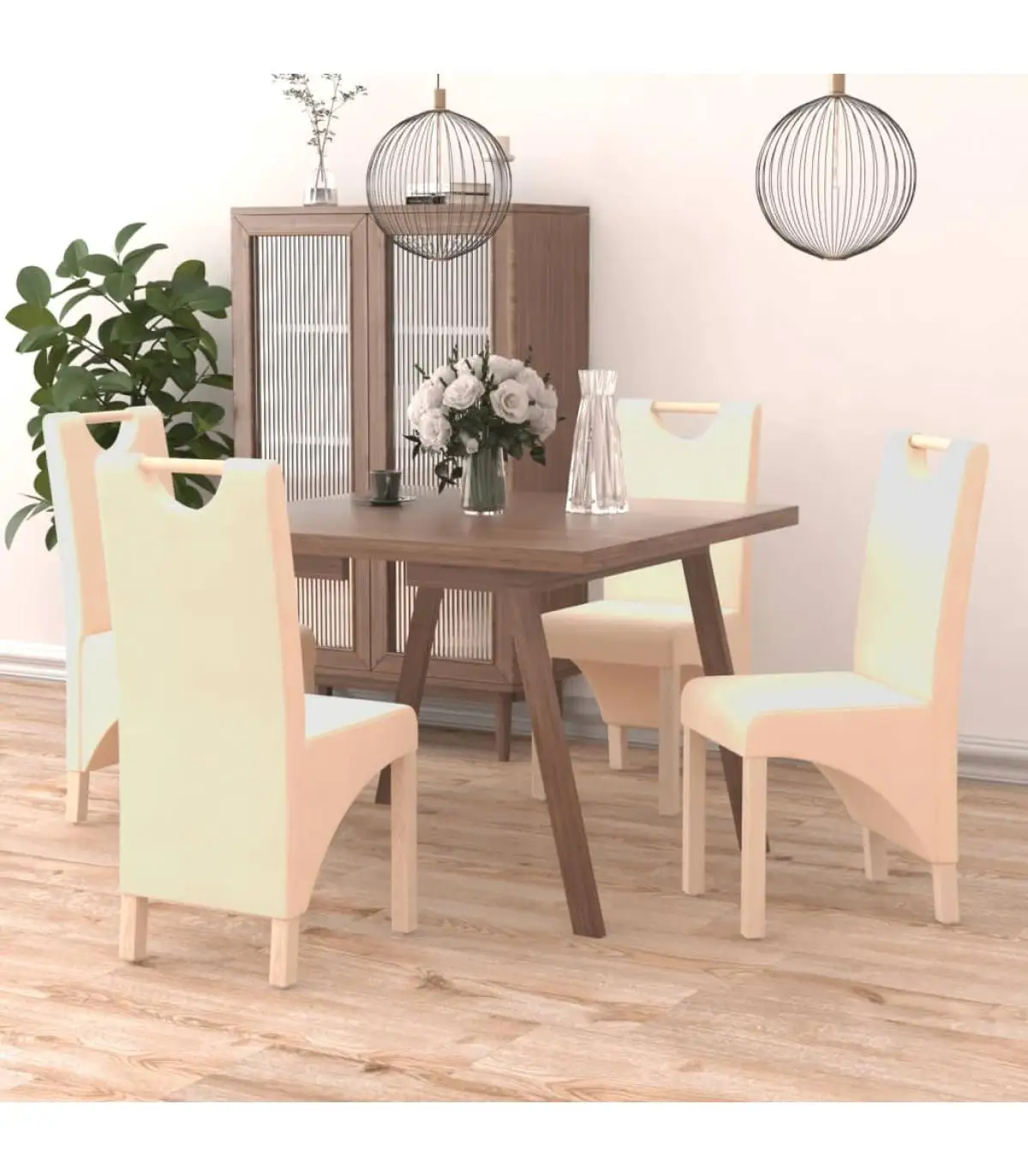 Dining chairs dining chairs 4 units fabric cream color