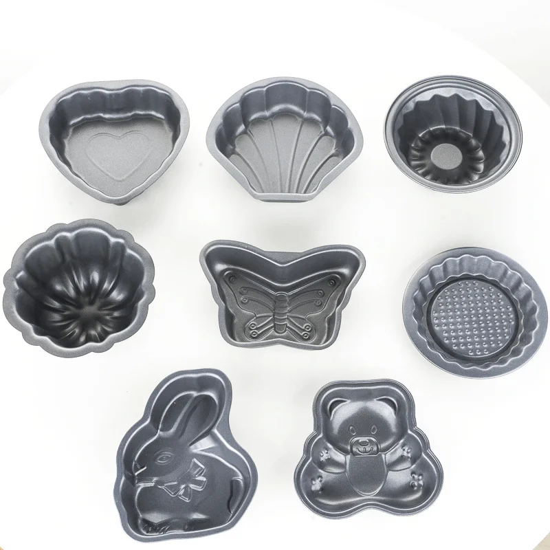 4-inch Variety of Mini Cake Baking Pans, Cartoon Rabbit and Bear Cake Molds, Household Carbon Steel Non-stick Mold Baking Pans