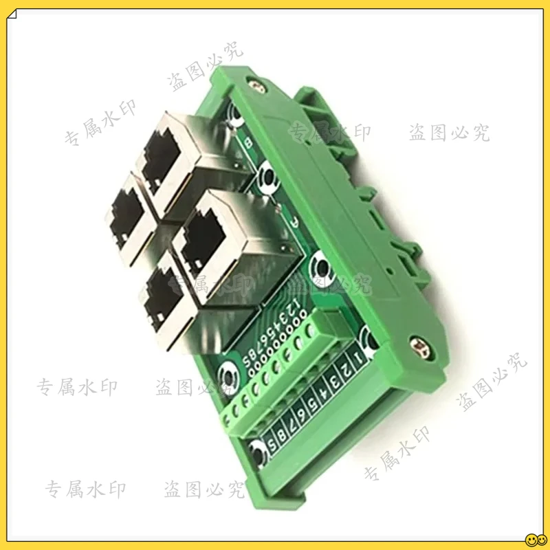 

RJ45 Module DIN Rail Mount ,RJ45 8P8C Jack 4-Way Buss Breakout Board, Terminal Block, Connector.