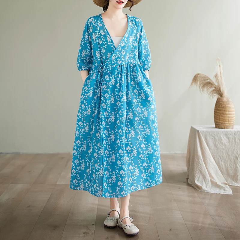 Niebieska spódnica midi z nadrukiem białych lodowych kwiatów, damska, letnia, nowa, z paskiem, długa spódnica plus size, kwiecista, cienka, z włókna poliestrowego.