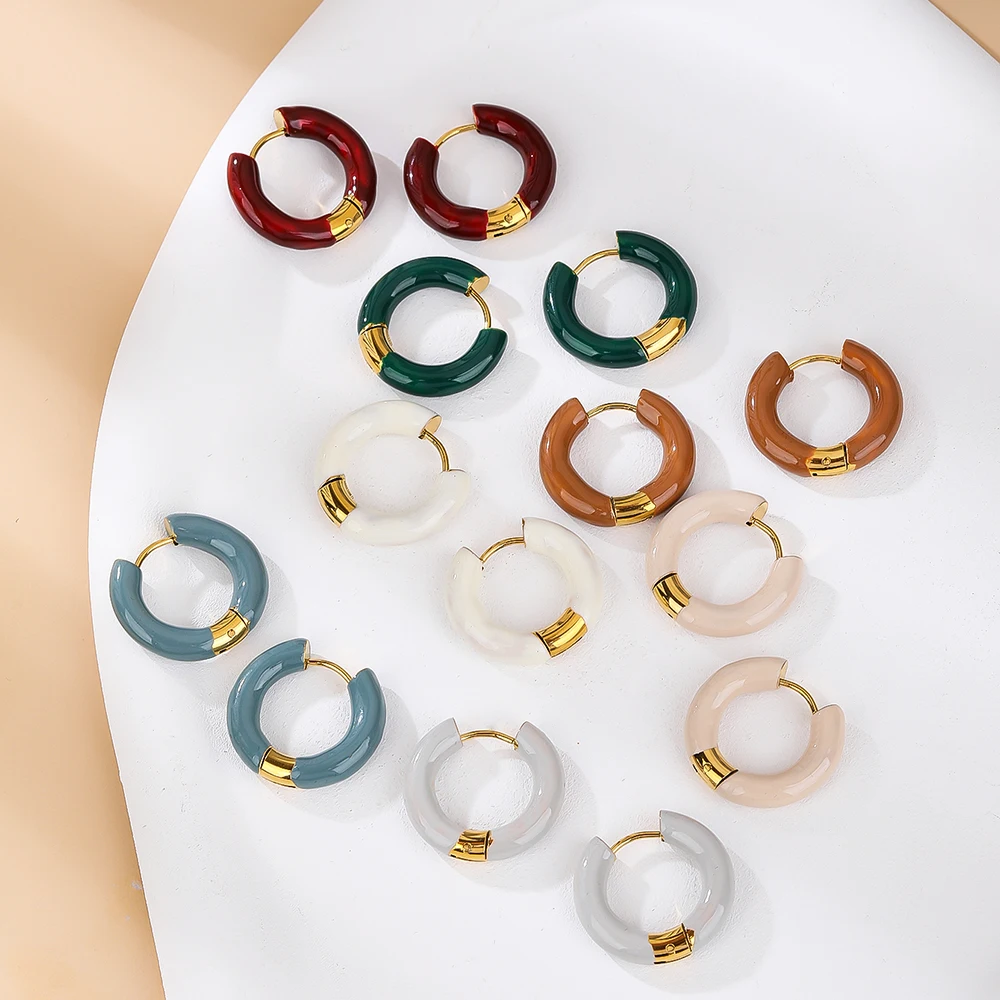 

E109 French drop caramel dark green blue wine red earrings stainless steel plated with gold