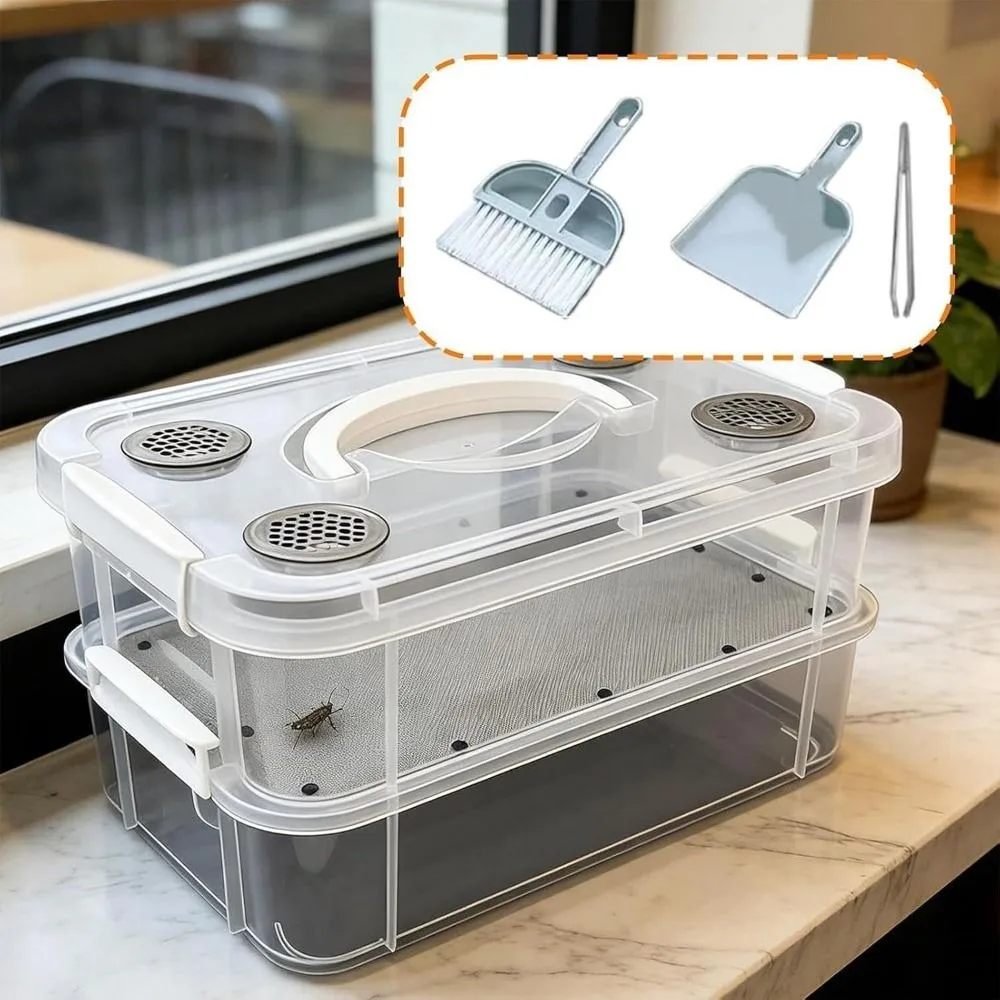 Transparent Mealworm Breeding Box Double-Layer Moisture-proof Corn Worm Feeding Farm Bin Screening Feces Breeding Mesh