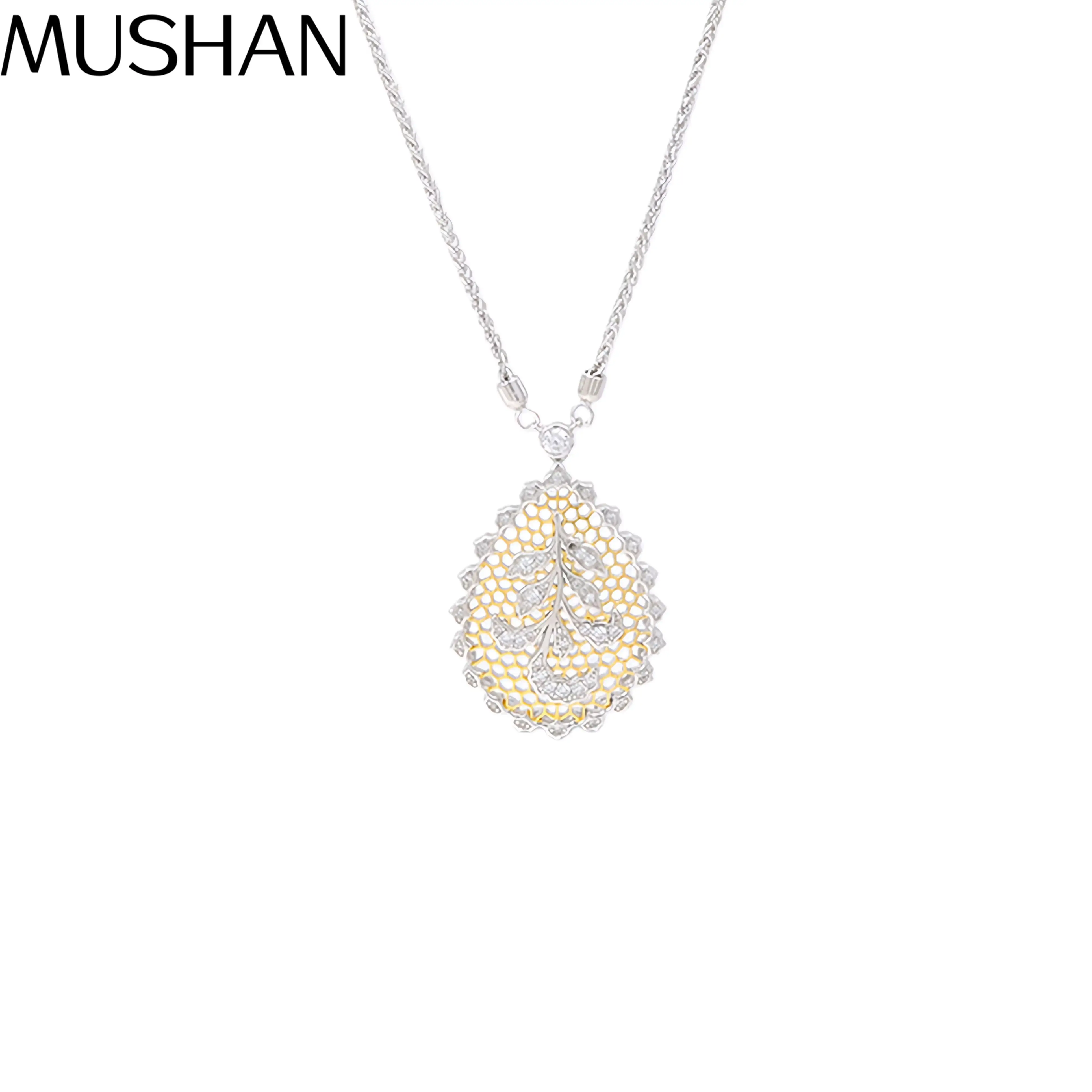 

MuShan Luxury Brand Honeycomb Craft Iris Lace Flower Pendant Necklace 18k Gold Plated 925 Sterling Silver Necklaces Fine Jewelry