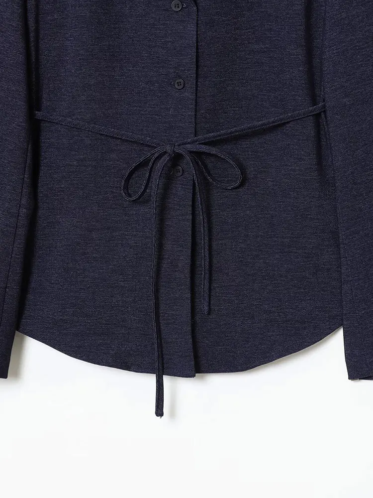 เสื้อผู้หญิงสไตล์ลำลอง NLZGMSJ คอวีผูกเชือก แต่งเข็มขัด แฟชั่นฤดูใบไม้ผลิ/ฤดูใบไม้ร่วง ปี 2025 แขนยาว