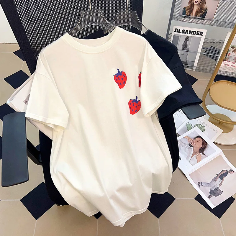 Summer Women Big T-Shirt cotton Large Size 2XL 3XL 6XL 7XL Short Sleeve O-Neck Loose Casual Black White Big size tees 175KG