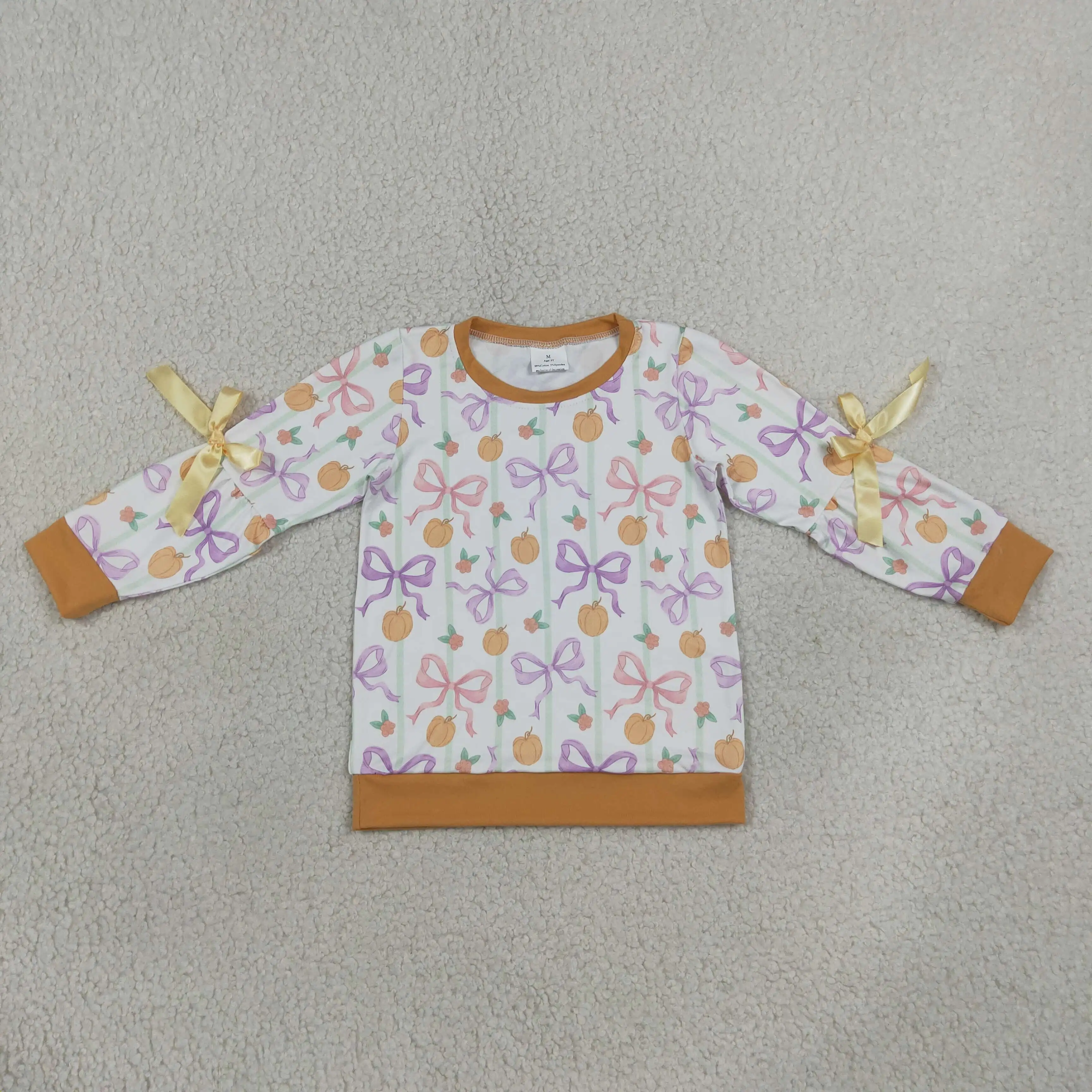 Wholesale Kids Girl Shirt Thanksgiving Pullover Children Pumpkins Bows Fall Clothing Toddler Girls Shirts