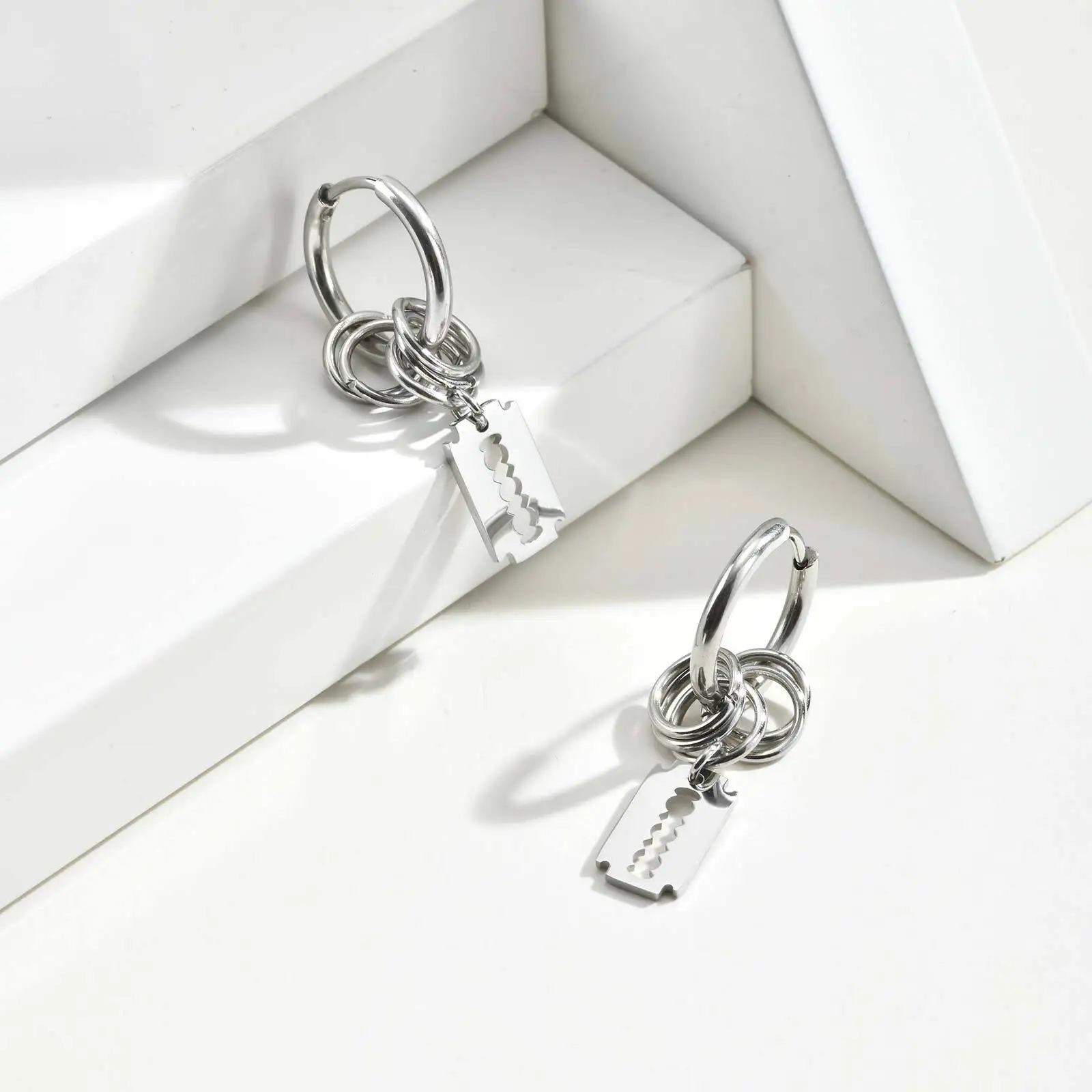 حلق هوب أنيق للرجال والأولاد، حلق هوجيز بشفرة من الفولاذ المقاوم للصدأ، هدية مجوهرات هيب هوب بانك