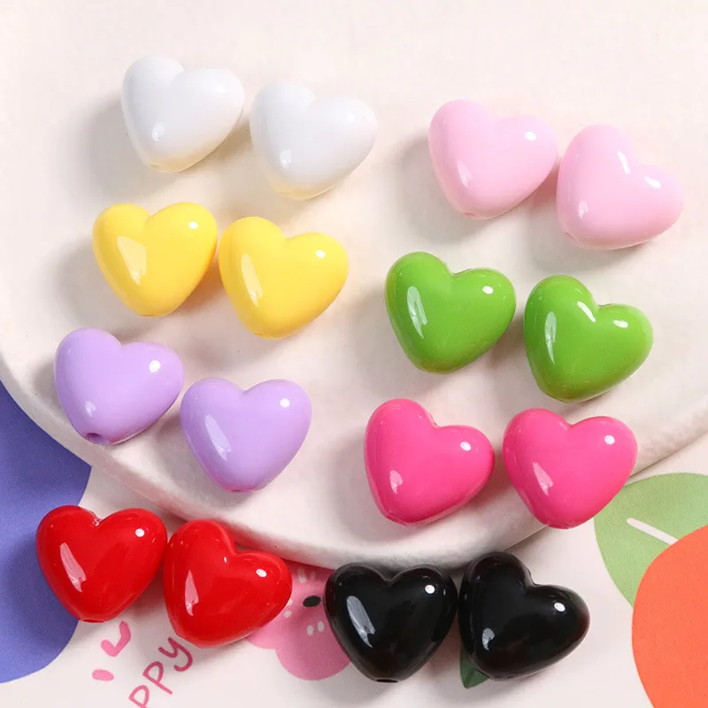 Newest 100pcs/lot color print geoemtry cartoon hearts shape resin straight hole beads diy jewelry earring/bracelet accessory