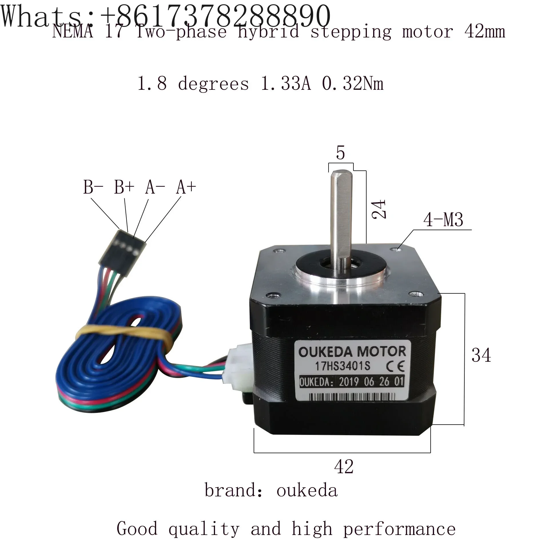 42 stepper motor NEMA17 17HS3401S 3D printer 1.8 degree engraving machine accessories