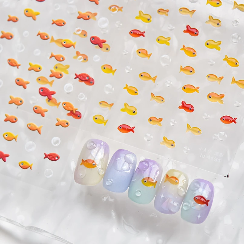 Little Red Fish Jelly Summer Goldfish Carp Ocean Beach Mermaid Sea Shiny Small Koi Soft Relief Nail Art Stickers Manicure Decals