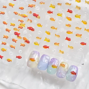 Little Red Fish Nail Art Sticker, Abziehbilder Maniküre, Little Goldfish, Karpfen, Meer, Strand, Meerjungfrau, Mar, hell, kleiner Koi, weiche Erleichterung 7 Hauptverkaufsaufkleber Karpfen Koi - №3