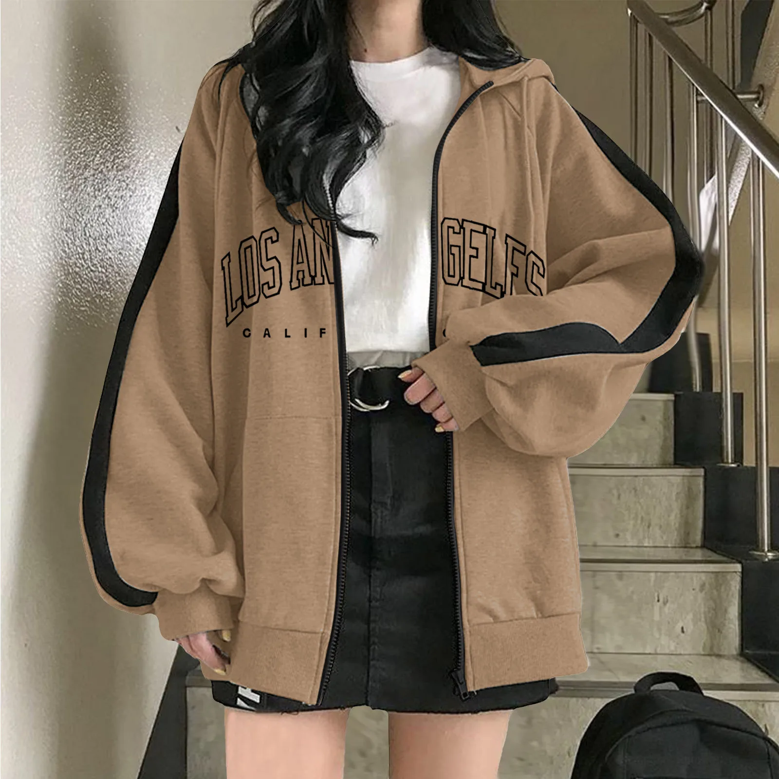 Women Hoodies 2024 Autumn Retro Solid Color Zip Up Oversized Sweatshirts Harajuku Korean Version Long Sleeve Hooded Jackets Coat