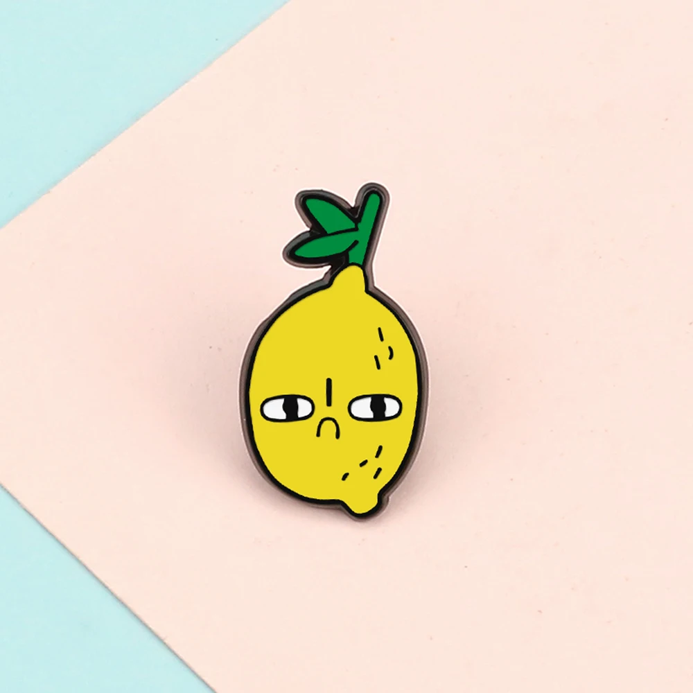 Lovely Envious Lemon Enamel Pin Jealous Sad Unhappy Face Brooches Bag Shirt Lapel Cartoon Fruit Badges Gift Kids Women Jewelry