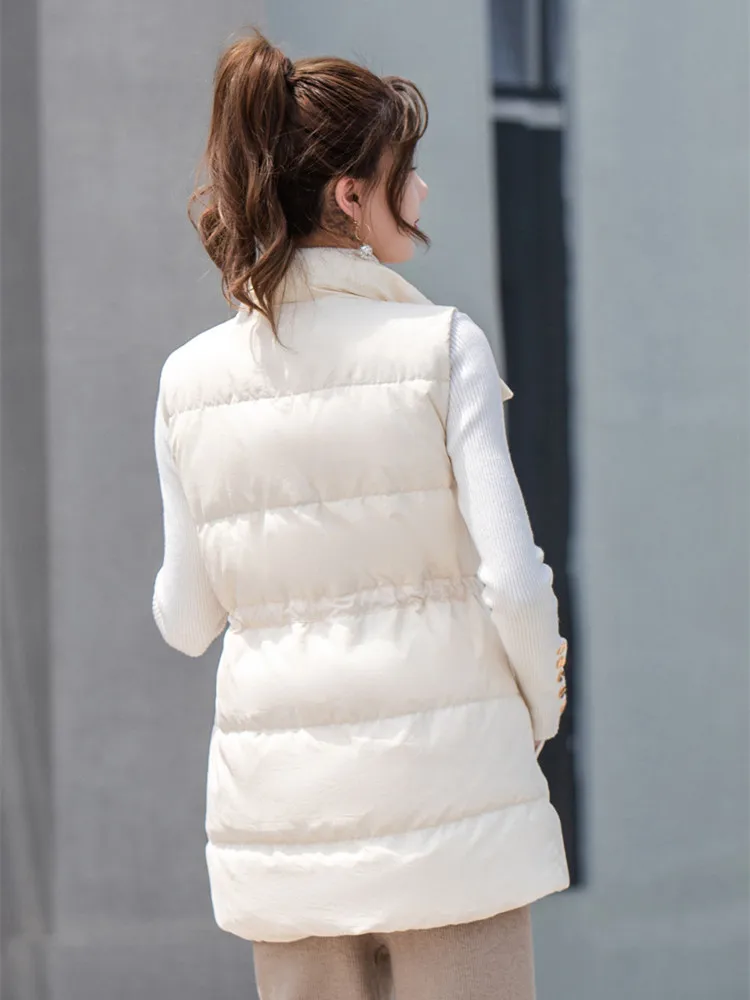 Autumn Winter Warm Down Vest Women\'s Medium Long Jacket White Duck Down Lightweight Down Jacket Waist Vest