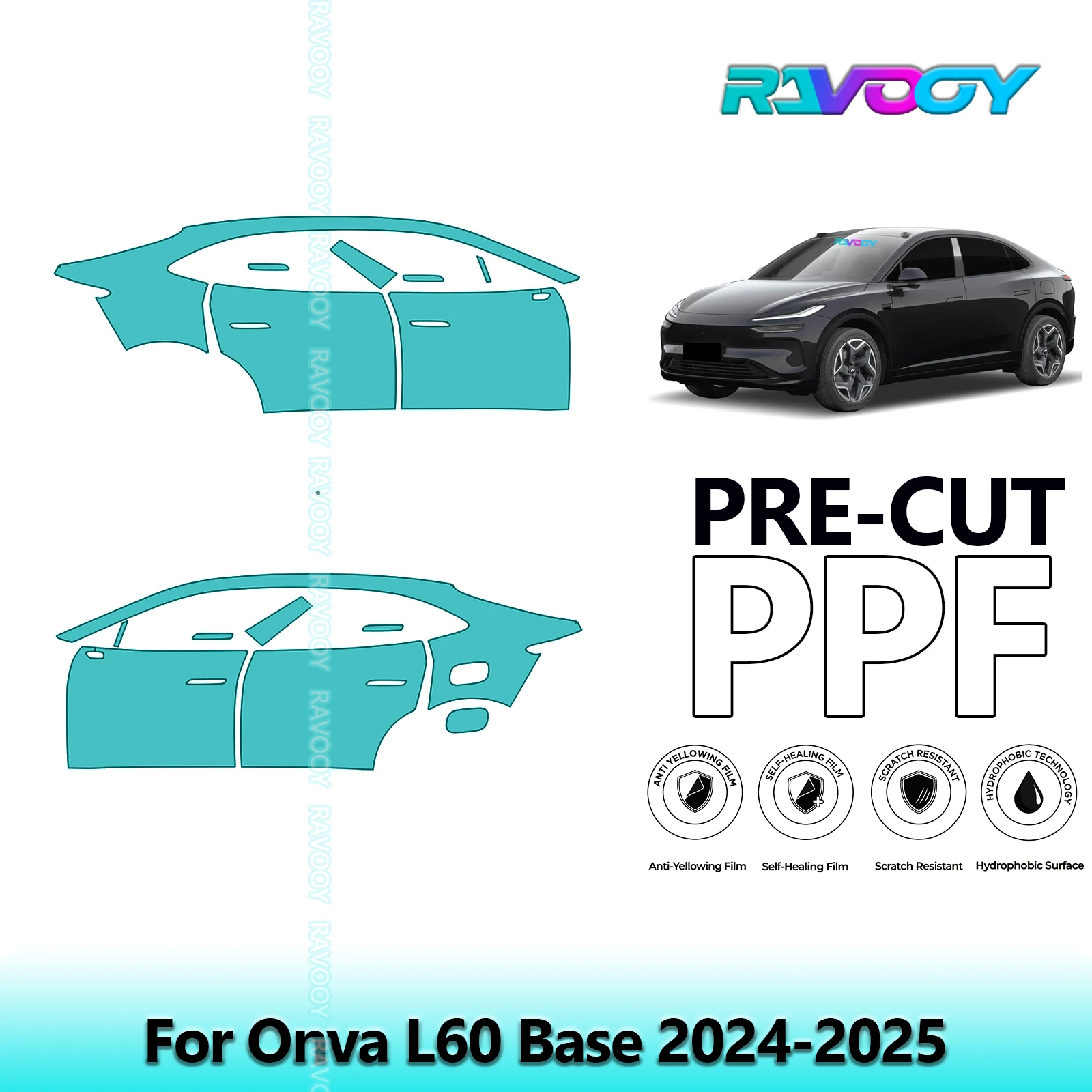 

For Onva L60 Base 2024-2025 8.5mil Clear Matte Pre-Cut PPF Door & A/B Pillar Kit TPU Paint Protection Film Set
