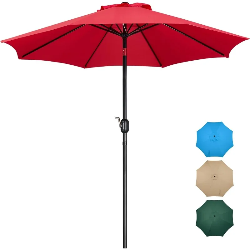 

9FT Outdoor Patio Umbrella Market Table Umbrella Yard Umbrella with Push Button Tilt Crank, 8 Ribs for Garden/Lawn/Deck/Backyard