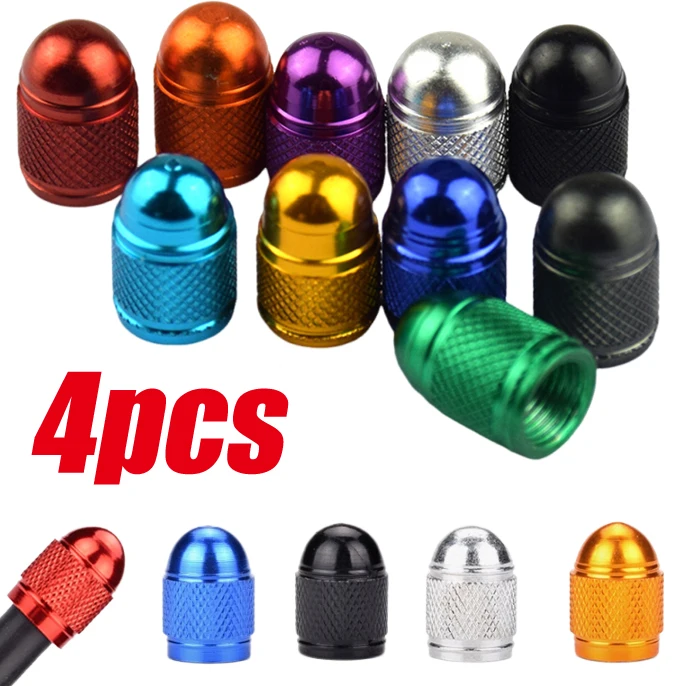 

4Pcs Colorful Aluminum Nipple Caps Bullet Car Truck Air Port Cover Tire Rim Valve Wheel Stem Cap Exterior Parts Car Accessories