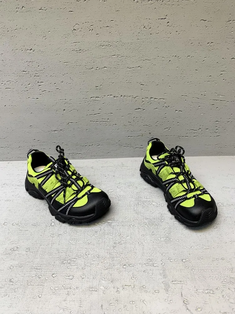 Women Comfortable Lace Up Outdoor Hiking Breathable Antiskid Platform Mountaineering Sport Sneakers Mesh Spliced Camping Shoes