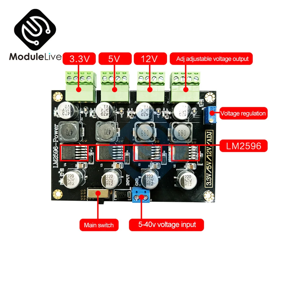 LM2596 multi-channel Multiplex Switching Power Supply 3.3V 5V 12V ADJ Adjustable Voltage Output Power Supply Module for Student