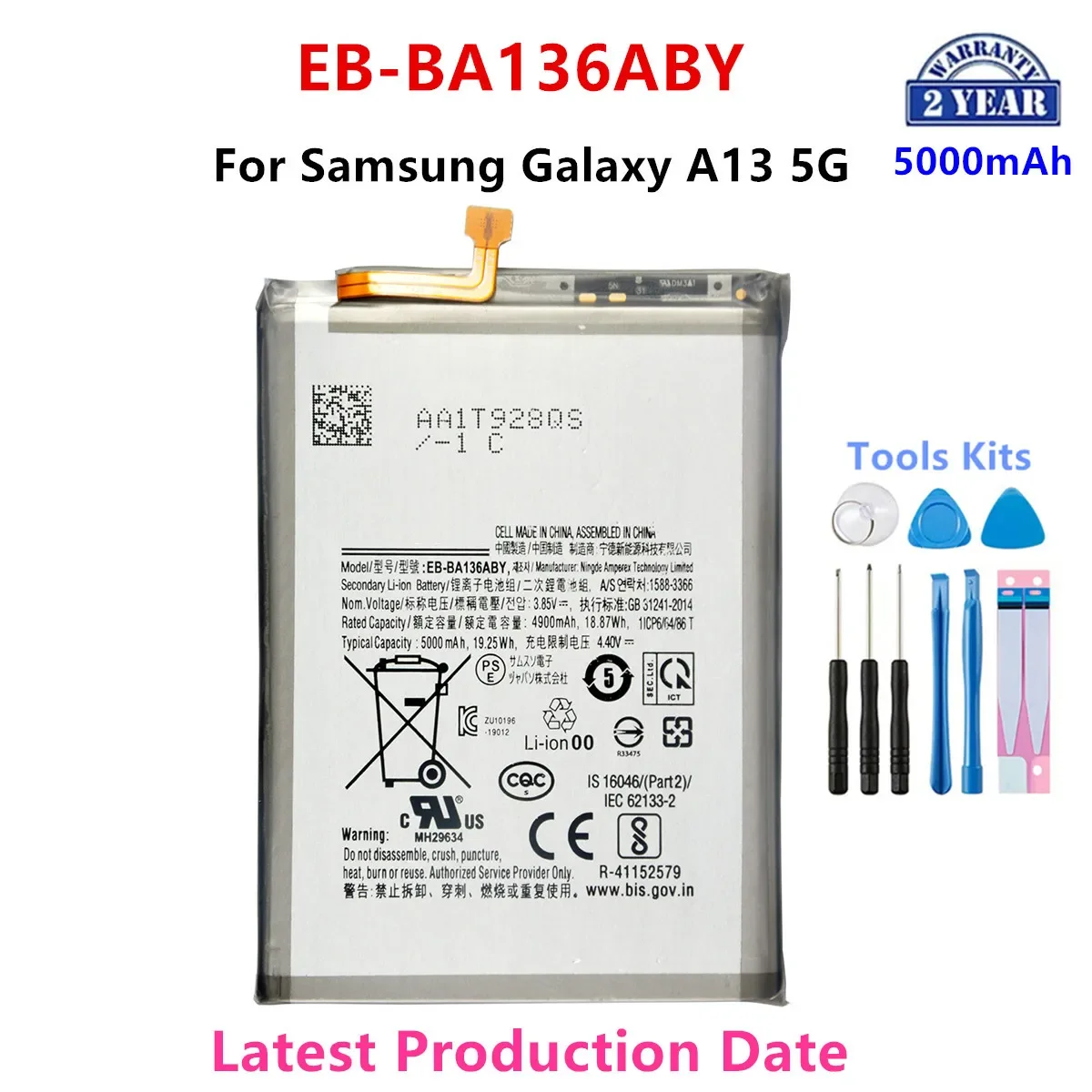 EB-BA136ABY baru baterai pengganti kualitas tinggi 5000mAh untuk Samsung Galaxy A13 5G + alat