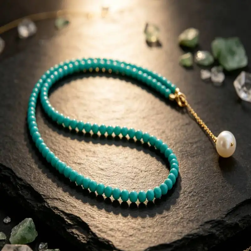 6MM Handmade Natural Turquoise Bead 18in Necklace, Men's Cuff Button Necklace, Ramadan Prayer Bead, Women's Meditation view 6