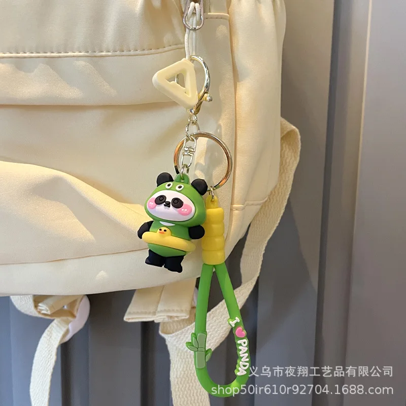 Adorable llavero de viaje creativo, Panda de silicona suave, bolsa de coche de juguete, llavero colgante, regalo, figura coleccionable de Animal relleno 3D