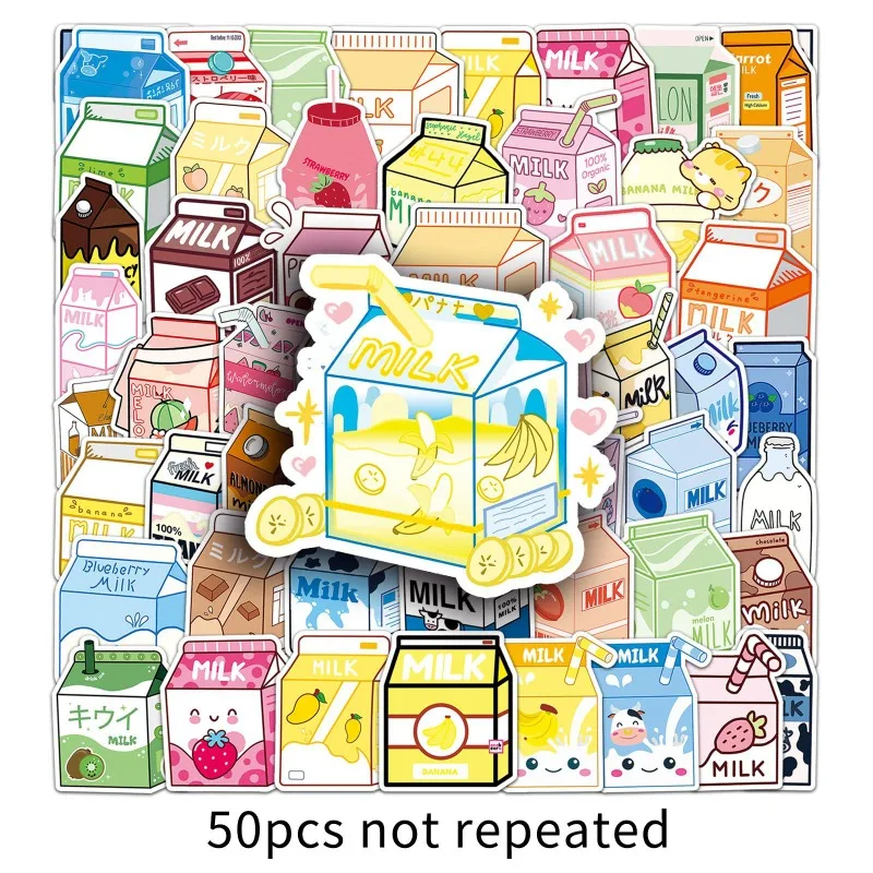 50pcs Milk Graffiti Cute Cartoon Drink Decor Stickers for Phone Case, Luggage and Water Bottle view 6