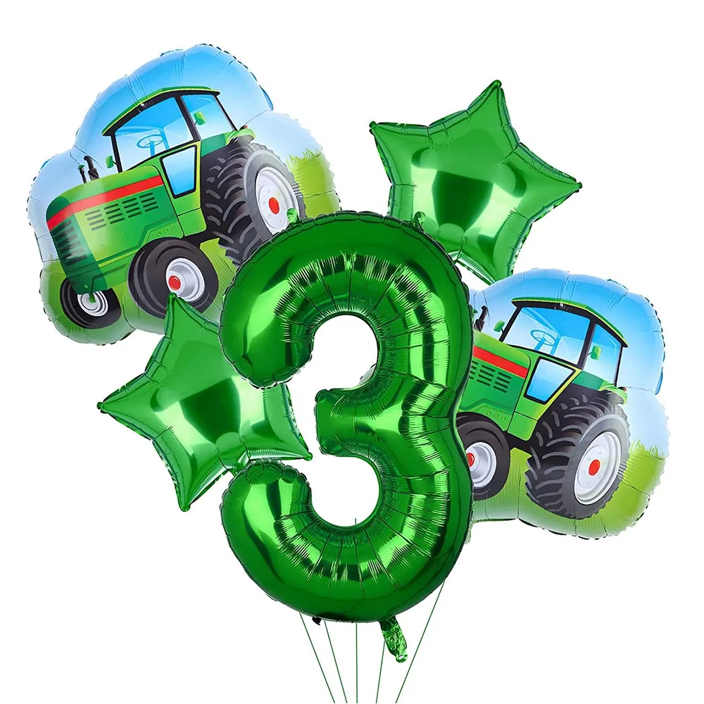 5Pcs/kit Big Tractor Helium Balloons 32inch Number Foil Balloon Farm Theme 3rd 4th 5th Birthday Party Supplies Baloons Decor