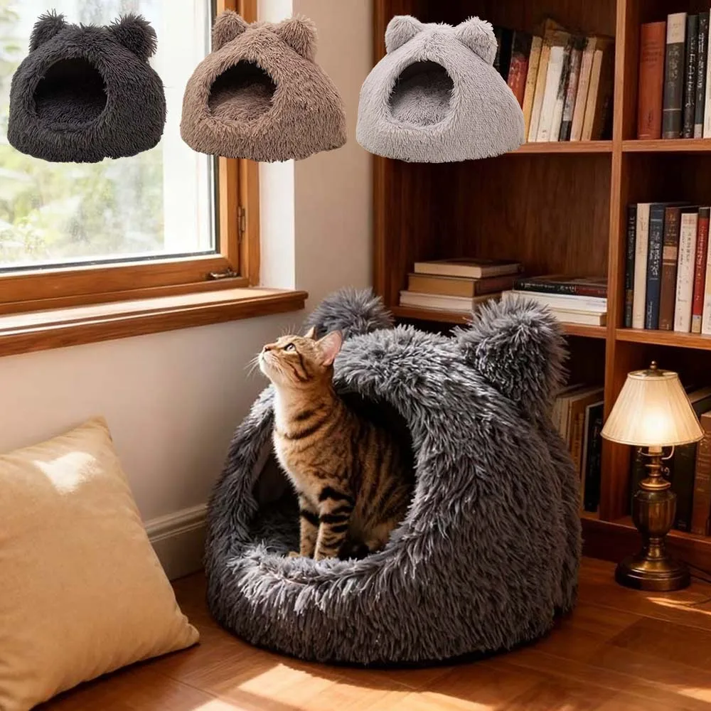 

Plush Deep Sleep Cat Bed Semi-enclosed Pet Nest Foldable Removable Washable Puppy Sleeping for Small Dogs Mat Cave Cuccia Gatti