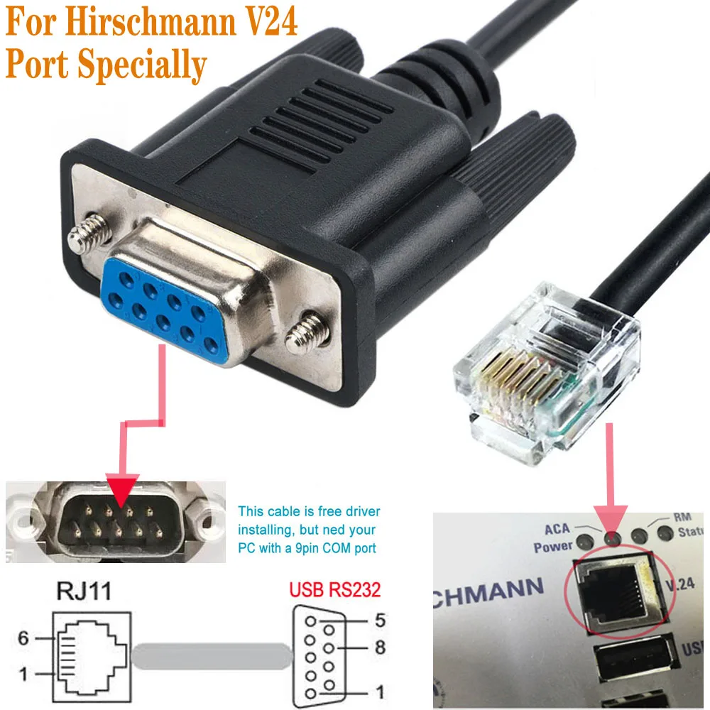 DB9 to RJ12 for Hirschmann Industrial Switch Parameter Setting Initializing Factory Setting Recover PC Config Cable