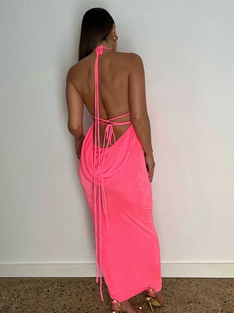 Rugloze Maxi Jurk Sexy Spaghettibandje Slanke Jurk Voor Dames Lange Club Feest Strandjurk Zomer Blauwe Outfits 2024 Nieuwe