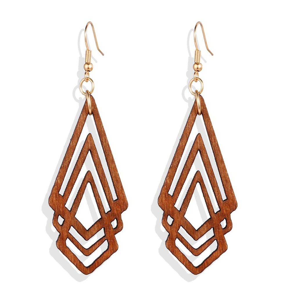 

Rhombus Wood Earrings Hollow Out Dangle Jewelry Fashion Earbob Lightweight Safe Wear Elegant Party Wedding Gift