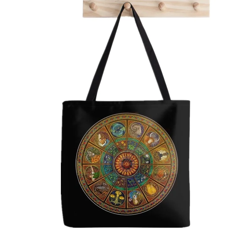 Women Shopper bag The Sun And Moon Tarot Cards in Gold Bag Harajuku Shopping Canvas Shopper Bag girl handbag Shoulder Lady Bag