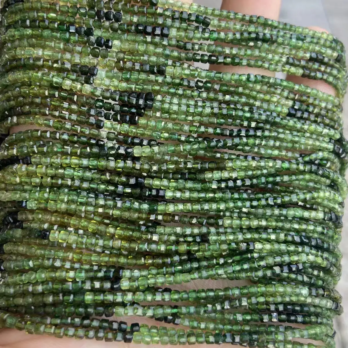 

Tourmaline green yellow faceted square 2mm 32cm for DIY jewelry making loose beads FPPJ wholesale nature