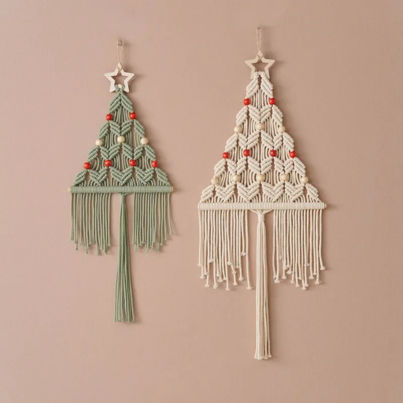 1PC Christmas Tree Finished Tapestry Bohemian Hand-woven Children's Room Living Room Bedroom Fringed Pendant
