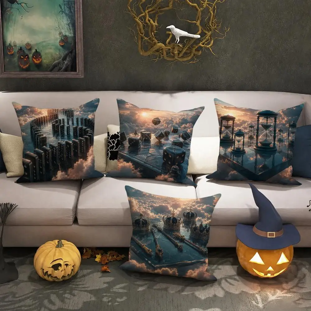 Fantasy Halloween Gift Cushion Cover Halloween Rustic Throw Pillow Covers, Cute Ghost Pumpkin Maple Leaf Cushion Covers