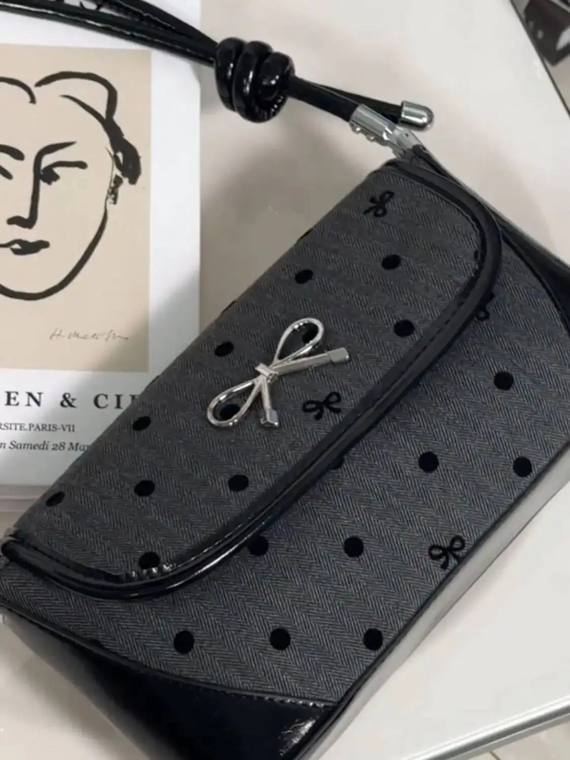 Bloom Sweet Cool Bow Black Underarm Bag Purse Women Fairycore Aesthetic Dot Y2k Shoulder Bags Ladies Haruku Square Handbag