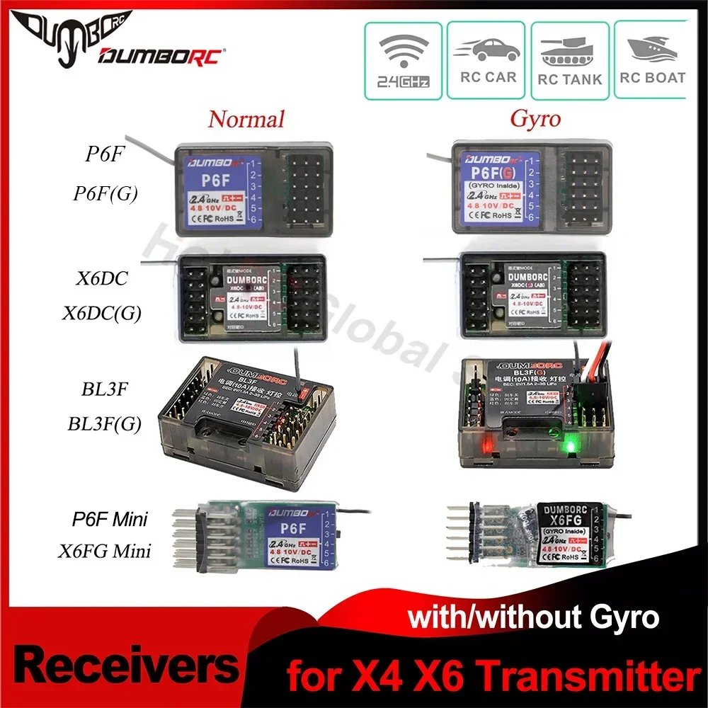 DUMBORC P6FG P6F X6DC X6DCG BL3F(G) 6CH 6-kanałowe odbiorniki żyroskopowe do nadajnika X6 X4 Pilot zdalnego sterowania RC Car Light Control