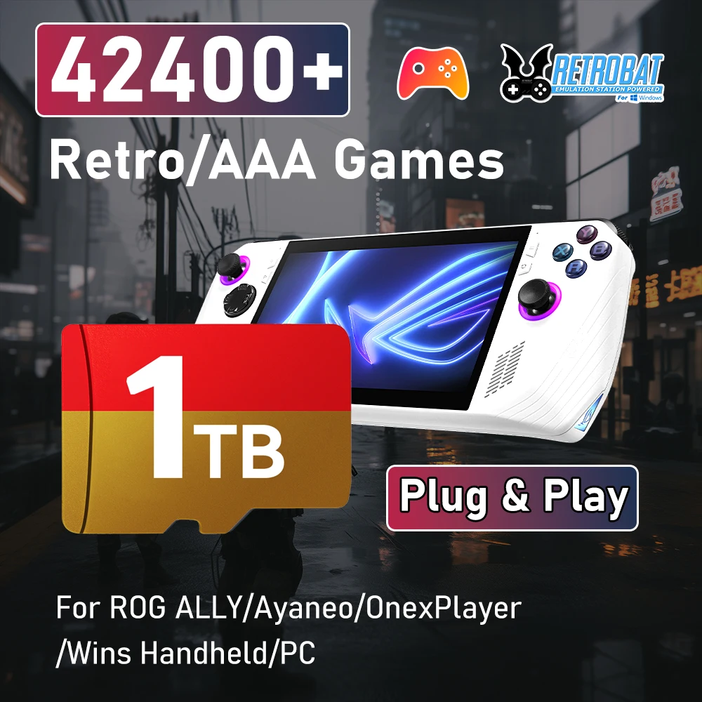 Game Card with 42400+Games for ROG ALLY/Onexplayer/Ayaneo/Wins Handheld/PC Plug&Play Retro Game Console for PS3/PS2/WIIU/SWITCH