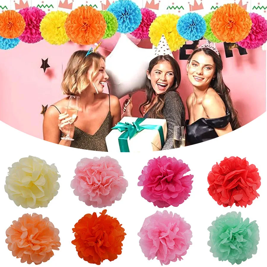 

5PC Colorful Tissue Paper Pompoms Flower Balls 10/15/20/25/30cm Pom Poms Ball Home Garde Decor Birthday Wedding Party Decoration