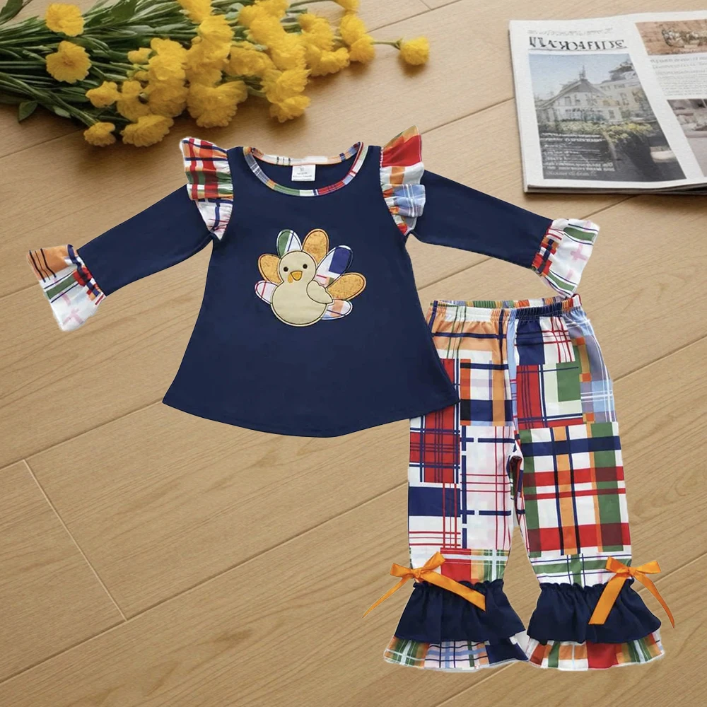 

9.23 Kids Winter Clothes For Girls Baby Girls Thanksgiving Turkey Patchwork Pants Clothes Sets