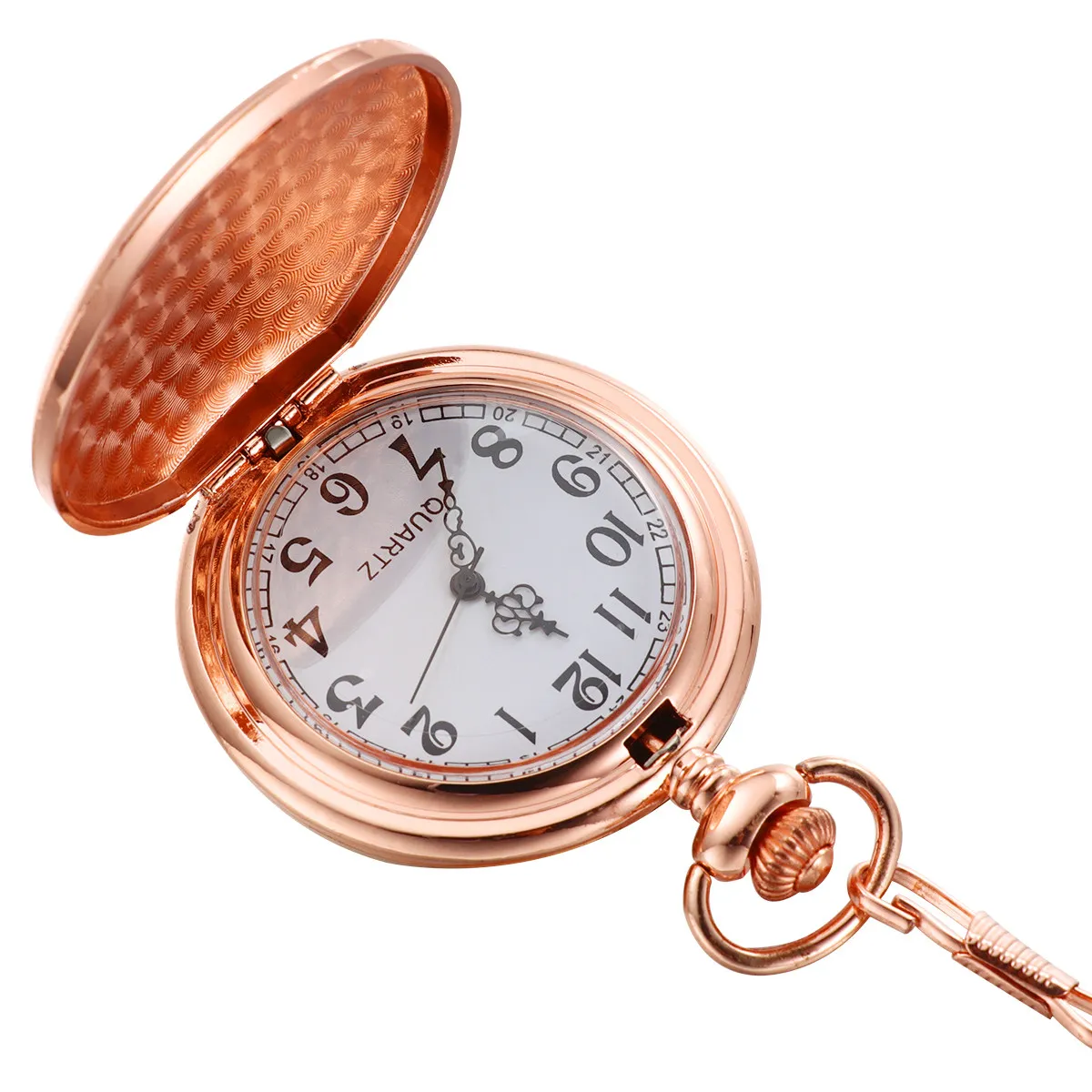 

1 шт. карманные часы в винтажном стиле из сплава, ретро, кварцевые, с двумя циферблатами, гладкий классический дизайн, розовое золото, длинная цепочка, модный аксессуар