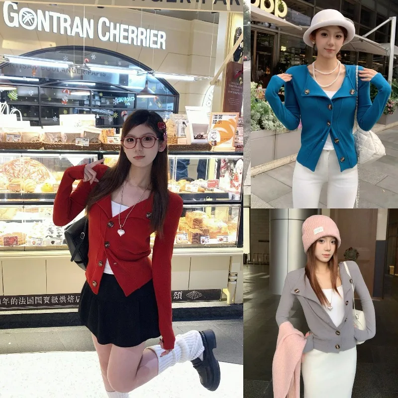 Korean-style Buttoned Cardigan Design, Mousse Fleece Slim Inner Layer, Base Layer, Chanel-style Top, 2026 Spring New Arrival