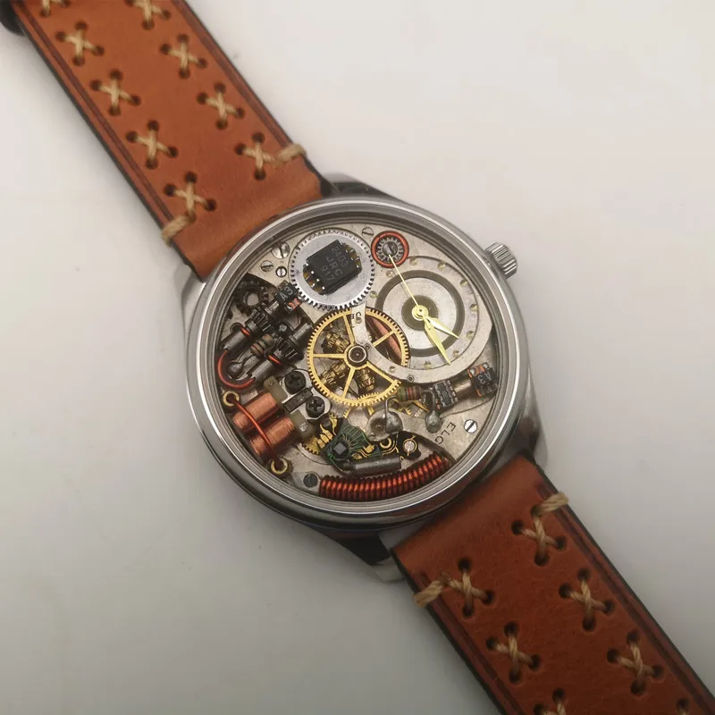 Punk Watch Quartz Watch Stainless Steel Watch Case Cow Leather Watch Strap Waterproof Retro Punk Watch for Men MIYOTA 2035