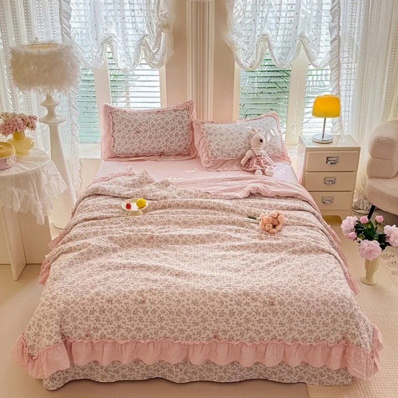 New printed puff double yarn lace summer quilt single piece summer air conditioner quilt without sheets and pillowcases