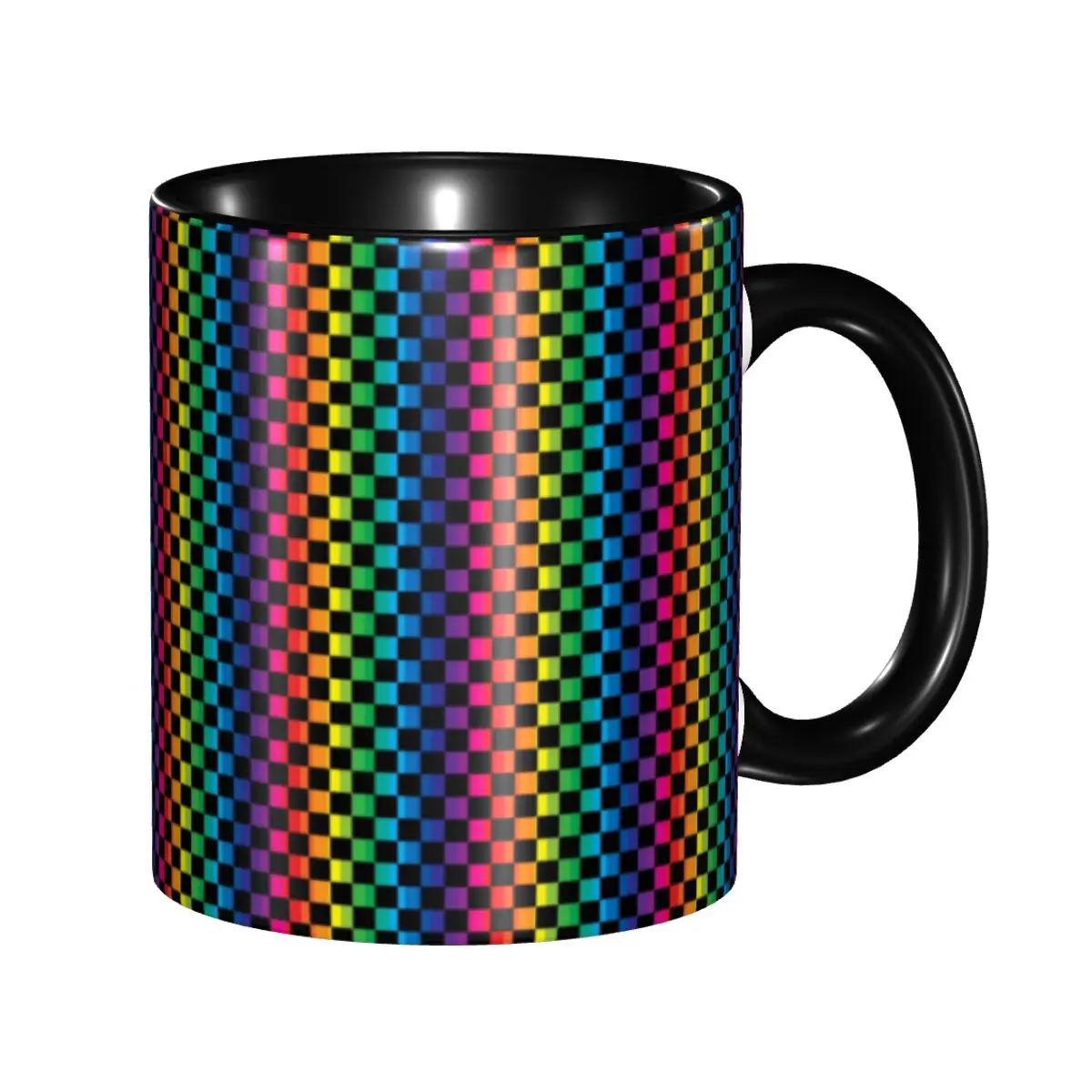 

Rainbow Checkers Checkerboard Mug Personalized Ceramic Coffee Mug Cup Creative Present
